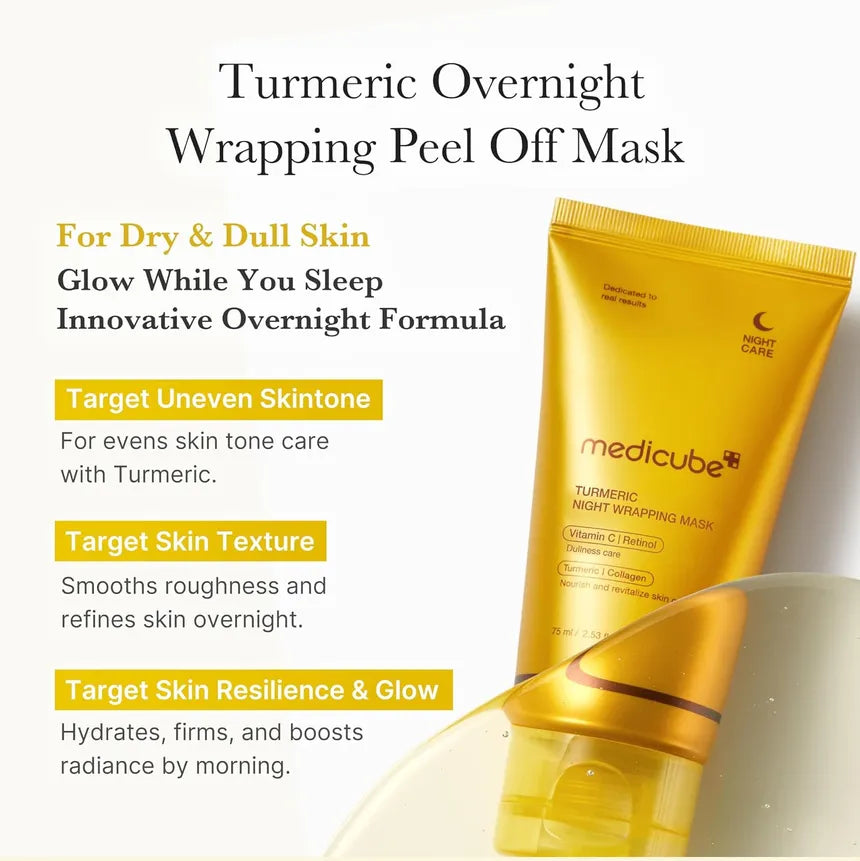 MEDICUBE Kojic Acid Turmeric Overnight Wrapping Peel Off Mask – Glowing Complexion, Korean Skincare